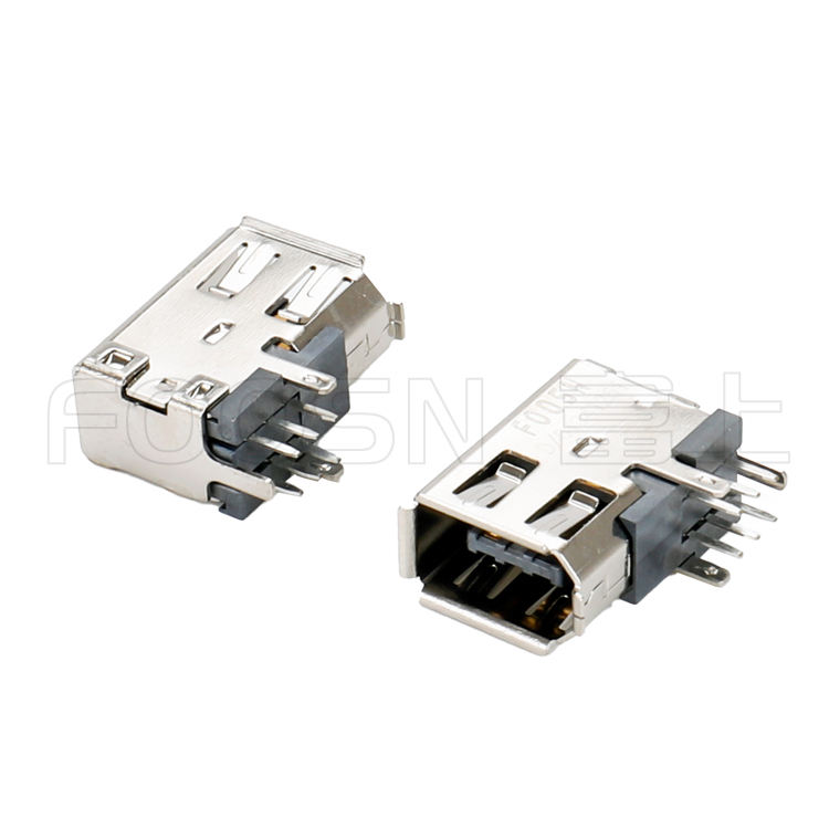 IEEE 1394 6P 90度侧插母座