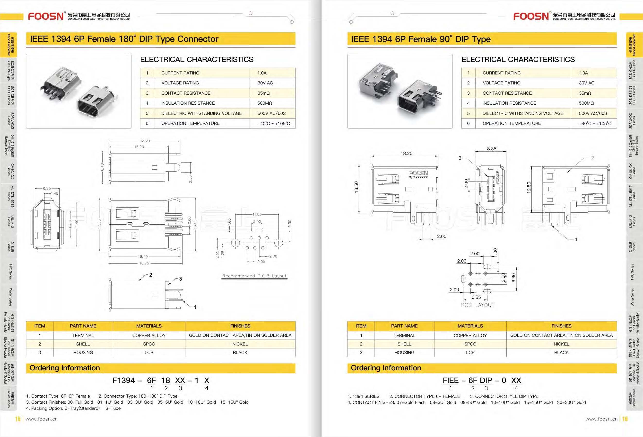 IEEE 1394 6P 90度侧插母座(图1)