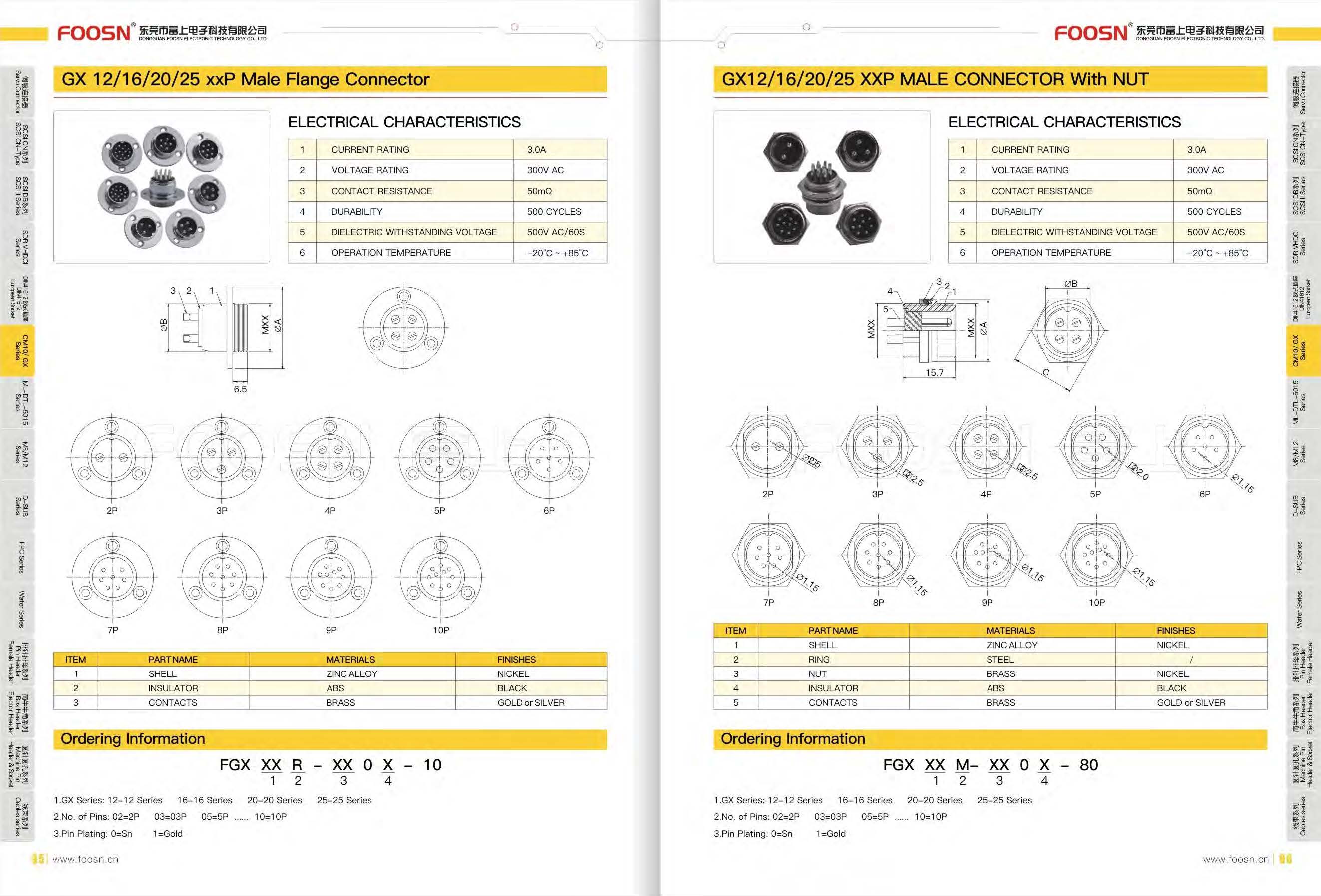 GX20系列2P/3P/4P/5P/6P/7P公头 六角菱形连接器(图1)