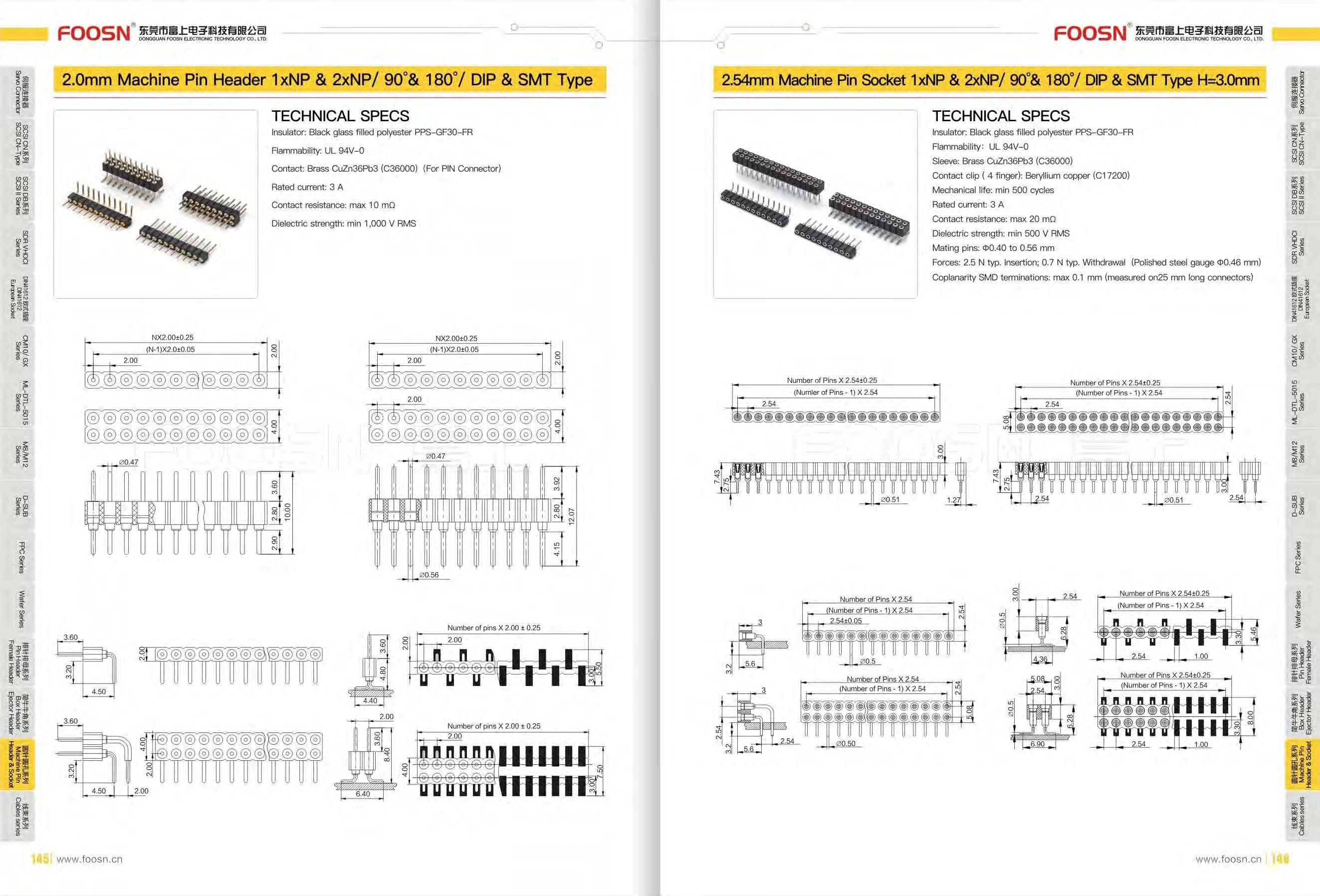 圆孔排母PH2.54 单/双/三排 180度插板(图1)